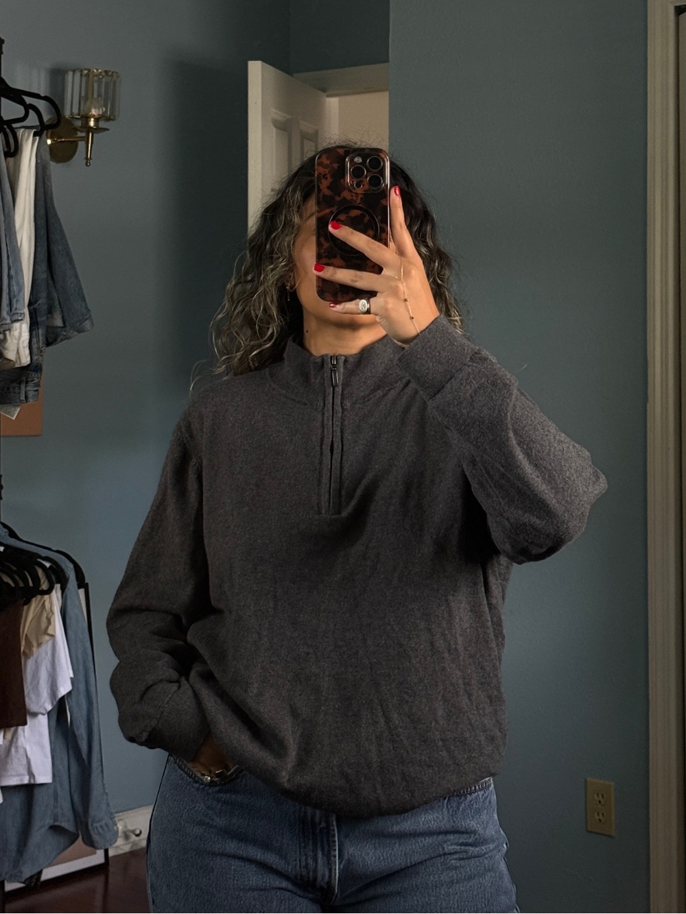 vintage LL bean cotton & cashmere quarter zip